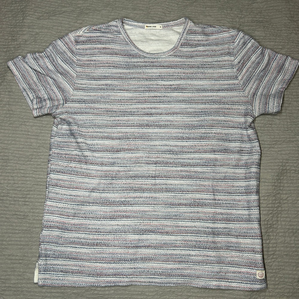 Marine Layer Mens Horizontal Stripe Short Sleeve Tee Blue White Red Size M